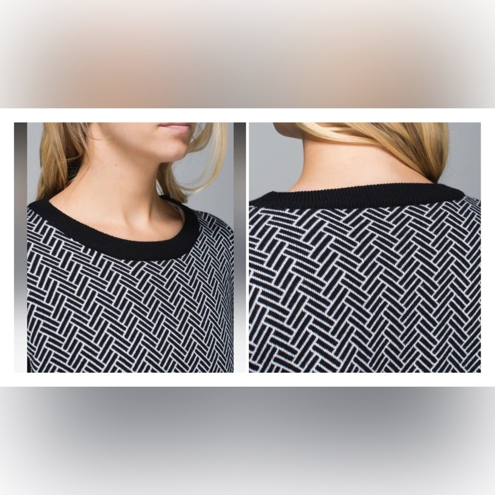 Lululemon Women's Small Black & White Merino Wool Yogi Crewneck Sweater - Picture 8 of 13